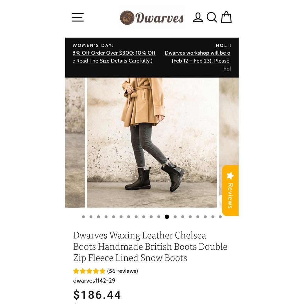 Dwarves Waxing Leather Chelsea Boots Double Zip Fleece Lined Black 8021-13 225‎